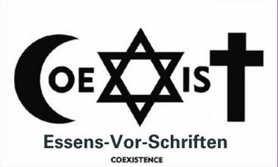 Logo von Coexist - Kooperation der Jüdischen Kultusgemeinde Dresden, der Islamischen Gemeinden Dresdens und der Ev.-Luth. Kirchgemeinde Johannes-Kreuz-Lukas. mit einem symbolischen Halbmond, einem sechszackigem Stern und einem Kreuz