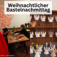 Ein Bild, das Text, Tisch, Mobiliar, gebastelte Figuren, Kinder enthält.