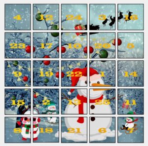 quadratischer Adventskalender mit Schneemannmotiven